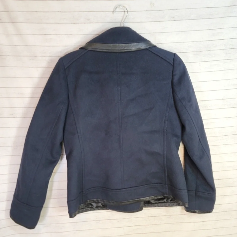 J.CREW COLLECTION NAVY WOOL & BLACK LEATHER TRIM PEACOAT, SZ 6 - Picture 7 of 14